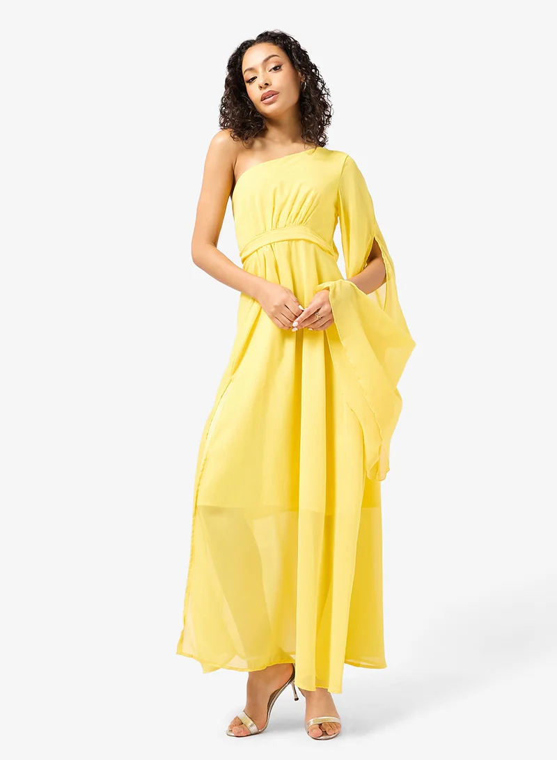 Ginger One Shoulder Pleat Detail A Line Dress